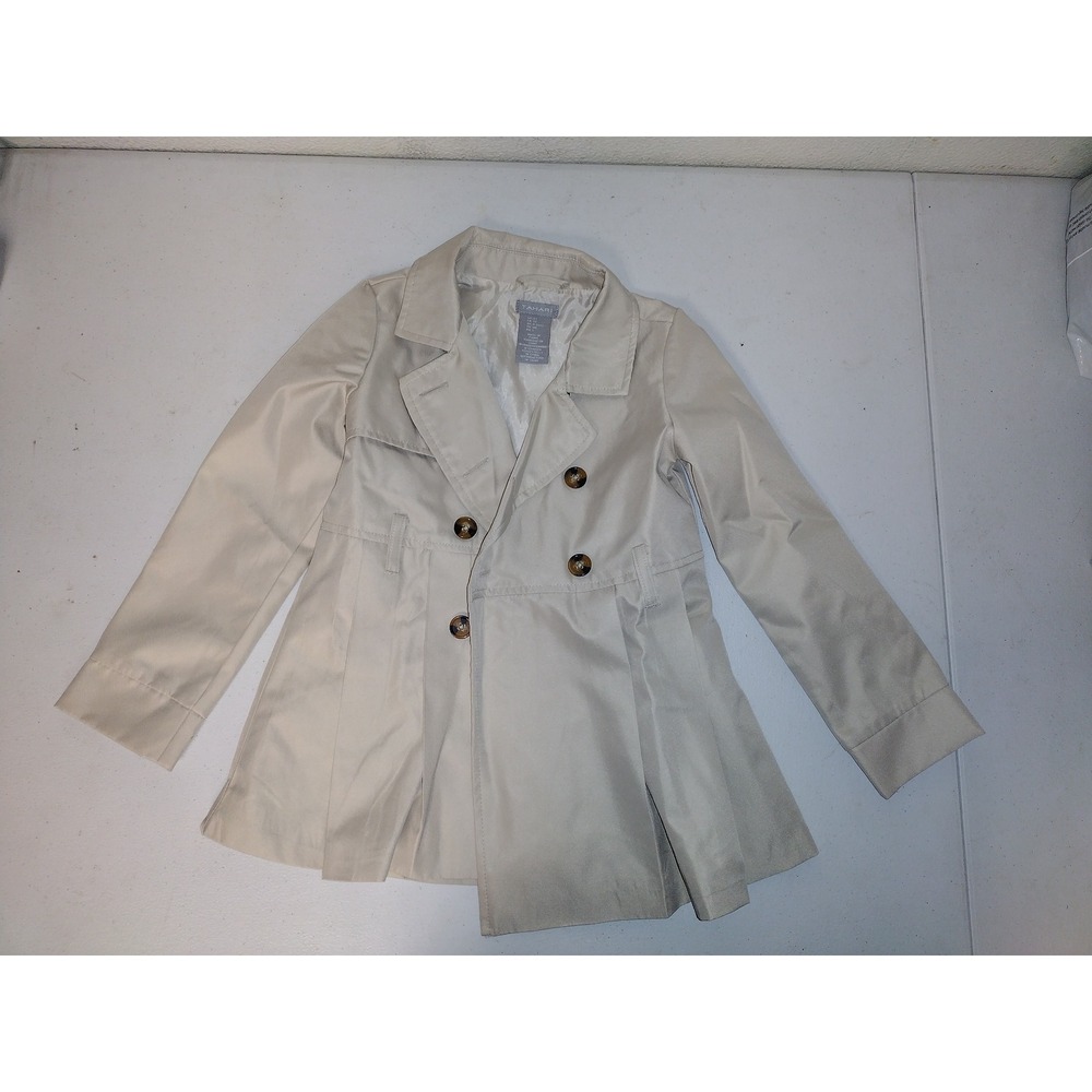 Tahari‎ Kids Girls 5T Tan Beige Double Breasted Pleated Trench Coat Jacket